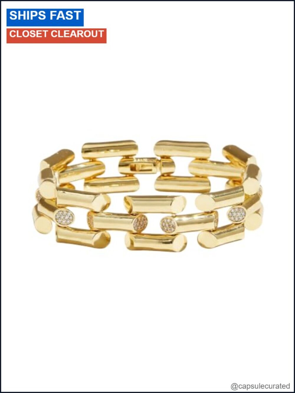 18K Gold-Plated Link Bracelet CZ Iced Out Chunky Chain 7 In